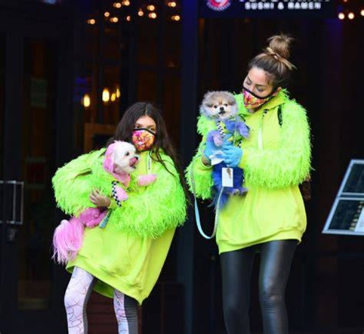 Farrah Abraham & Daughter Sophia Twin In Matching Lime Green Jackets & Protective Face Gear