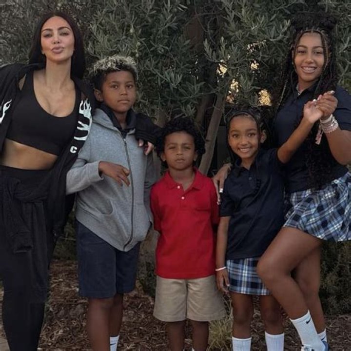 Kim Kardashian Wears Black Crop Top Taking Kids Saint, 6, & North, 9, To Birthday: Photos