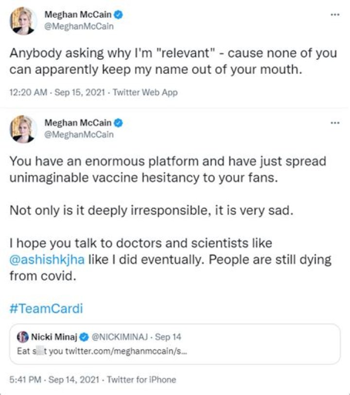 Meghan McCain Calls Out Nicki Minaj For Spreading Vaccine Misinformation In Wild Twitter War